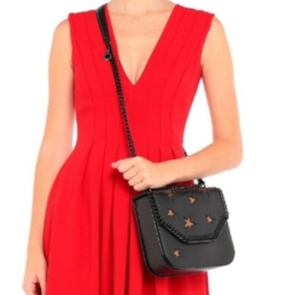 Stella McCartney Black and Gold Star Flap Snap Crossbody Bag